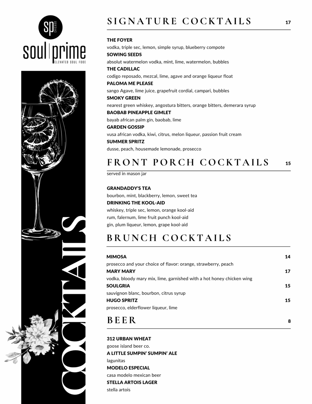 Soul Prime Chicago - Summer Cocktail Menu 1